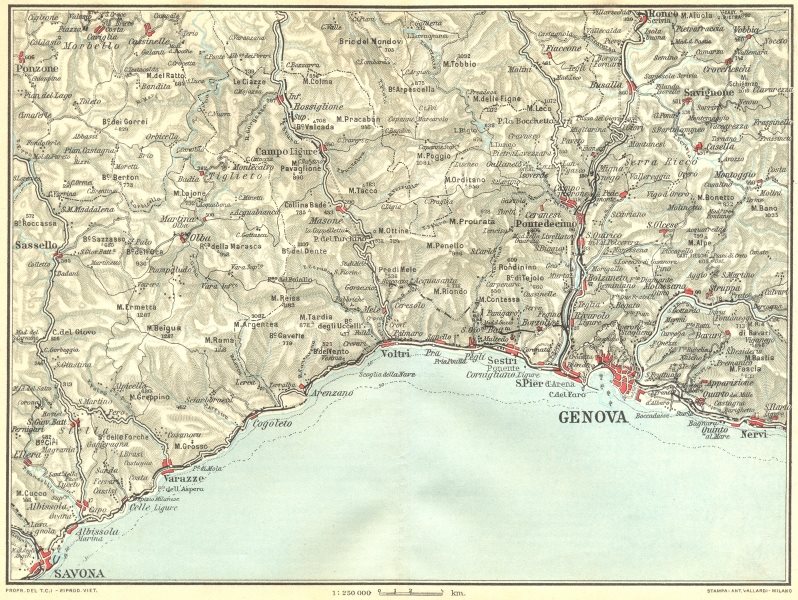 ITALY. De Savone a Genoa(Genova)a Nervi 1926 old vintage map plan chart