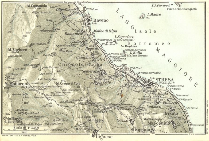 Associate Product ITALY. Area de Baveno Stresa 1926 old vintage map plan chart