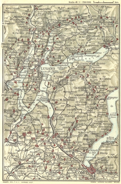ITALY SWITZERLAND. Lac de Lugano Como 1926 old vintage map plan chart