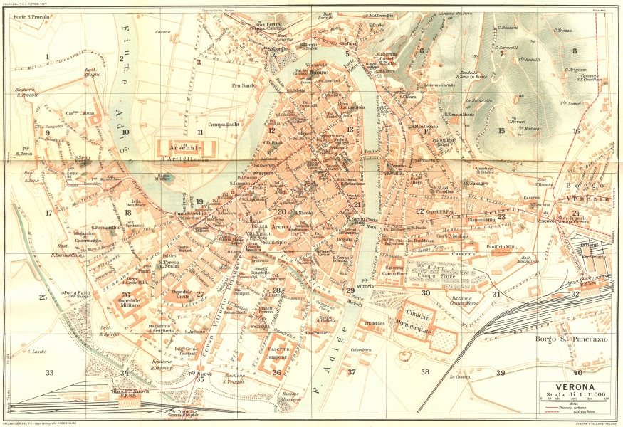 ITALY. Verone. Verona 1926 old vintage map plan chart