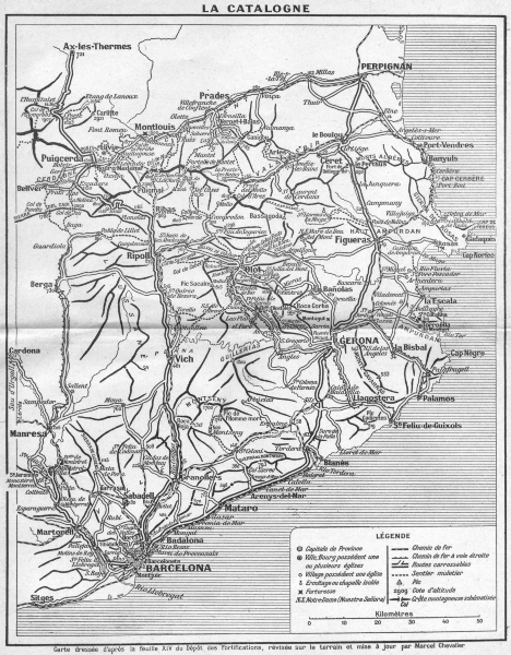 SPAIN. Cataluna(Catalonia Catalogne) 1921 old vintage map plan chart