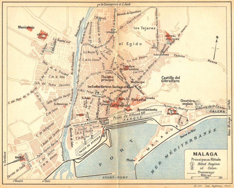 SPAIN. Malaga 1921 old vintage map plan chart