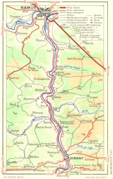 Associate Product BELGIUM. Vallee de Meuse-Dinant a Namur 1953 old vintage map plan chart