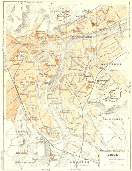 BELGIUM. Liège 1953 old vintage map plan chart