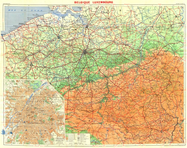 LUXEMBOURG. Belgique 1953 old vintage map plan chart