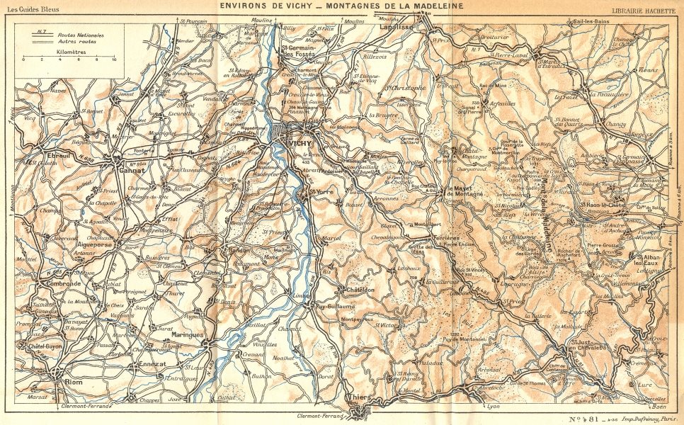 ALLIER. Vichy. Area de-Montagnes La Madeleine 1935 old vintage map plan chart