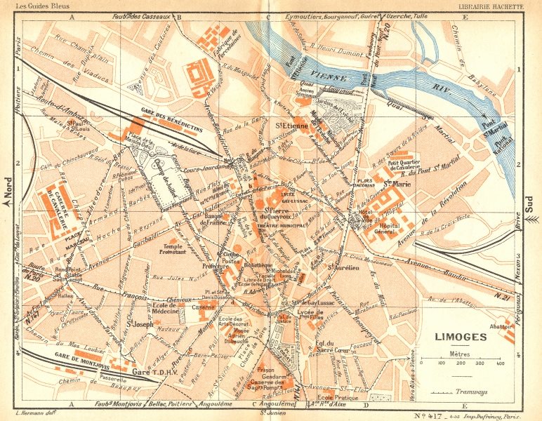 HAUTE-VIENNE. Limoges 1935 old vintage map plan chart