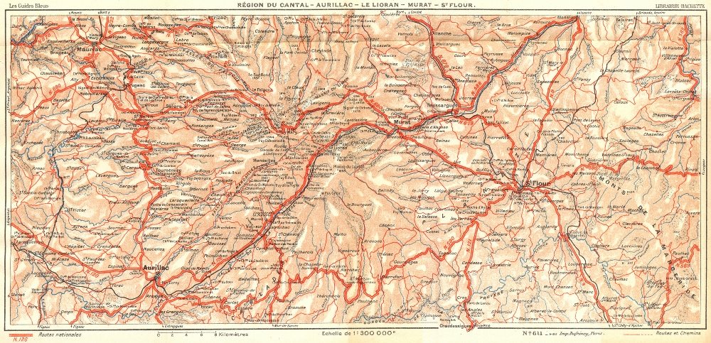 CANTAL. Region-Aurillac-Lioran-Murat-St Flour 1935 old vintage map plan chart