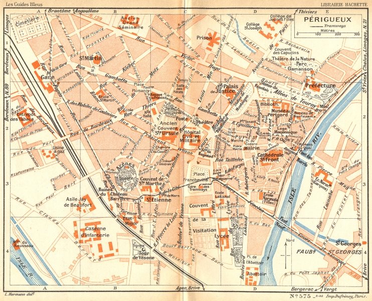 DORDOGNE. Périgueux 1935 old vintage map plan chart