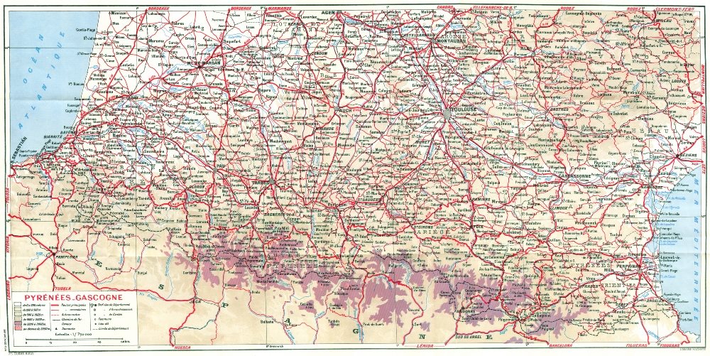 FRANCE. Pyrenees-Gascogne 1959 old vintage map plan chart