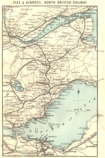 FIFE & KINROSS. North British Railway. Perth Edinburgh Dundee 1887 old map