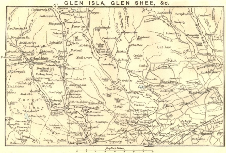 SCOTLAND. Glen Isla, Shee 1887 old antique vintage map plan chart