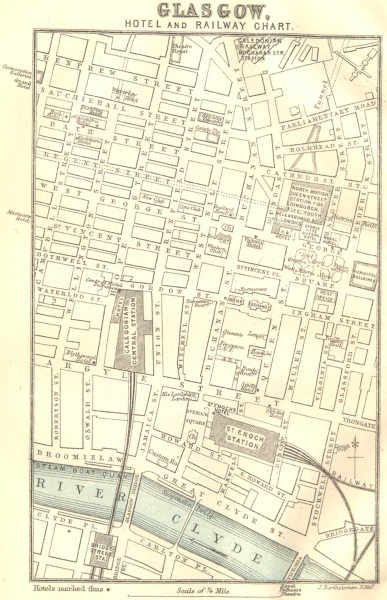Associate Product SCOTLAND. Glasgow Hotel & Railway chart 1887 old antique map plan