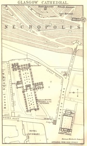 Associate Product SCOTLAND. Glasgow cathedral plan. High Kirk St Kentigern's St Mungo's 1887 map
