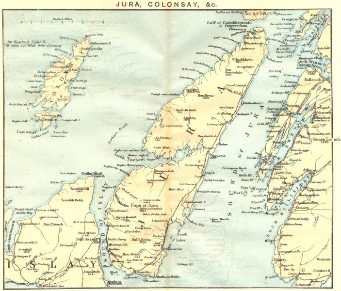 SCOTLAND. Jura, Colonsay, Islay, Sound of Jura 1887 old antique map plan chart