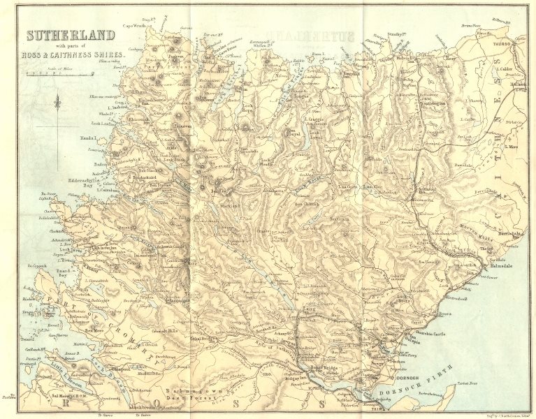 SCOTLAND. Sutherland, with parts of Ross shire & Caithness shire 1887 old map