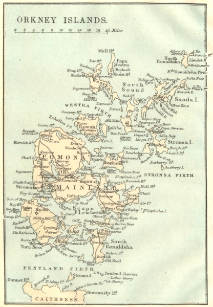 ORKNEY ISLANDS. Pomona Scapa Flow Sanda Westra Firth Stronsa Firth Hoy 1887 map