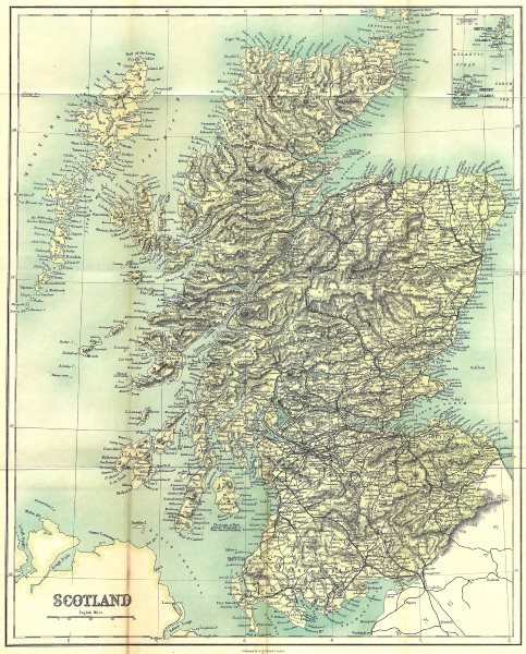 SCOTLAND. Tourist map. Roads Railways Footpaths. BARTHOLOMEW 1887 old
