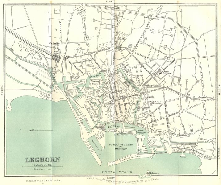 ITALY. Livorno Leghorn 1913 old antique vintage map plan chart