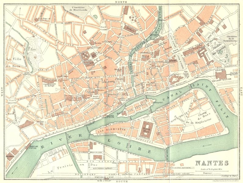 LOIRE-ATLANTIQUE. Nantes 1923 old vintage map plan chart