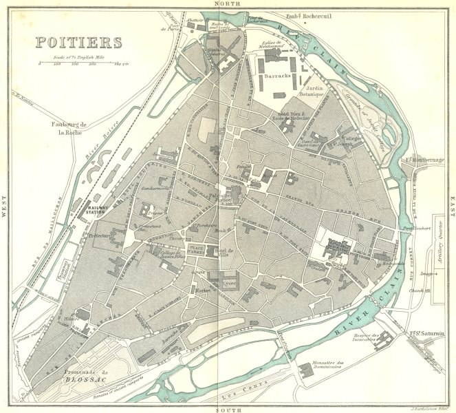 VIENNE. Poitiers 1909 old antique vintage map plan chart