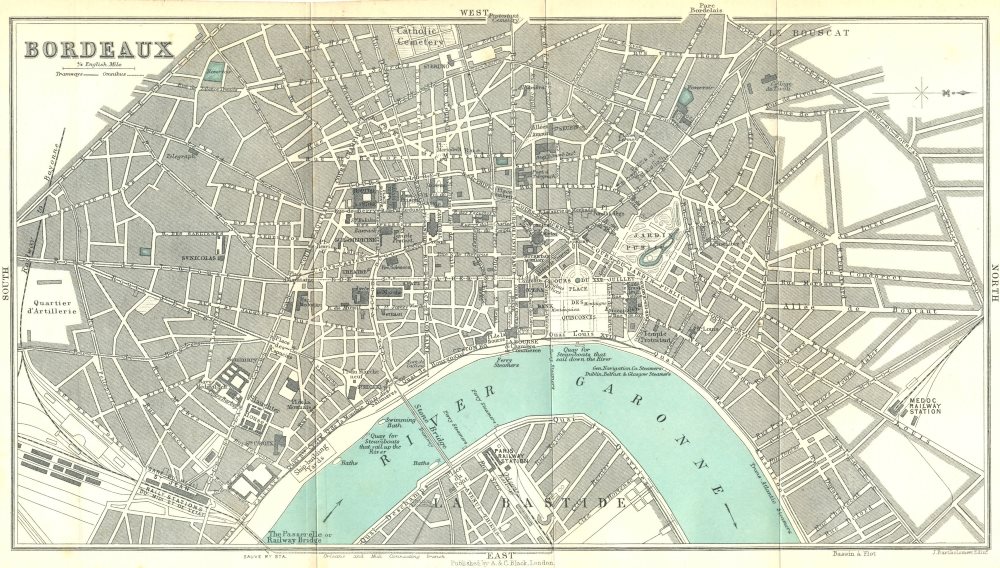 GIRONDE. Bordeaux 1909 old antique vintage map plan chart