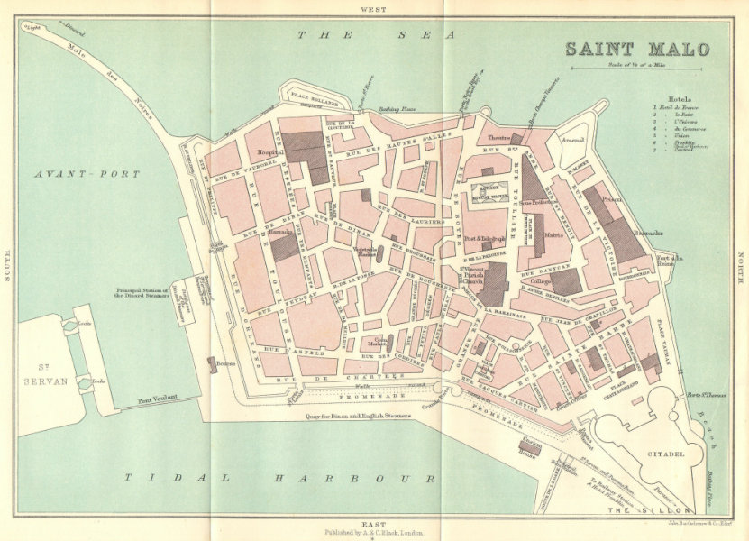 SAINT MALO town/city plan de la ville. Ille-et-Vilaine 1914 old antique map