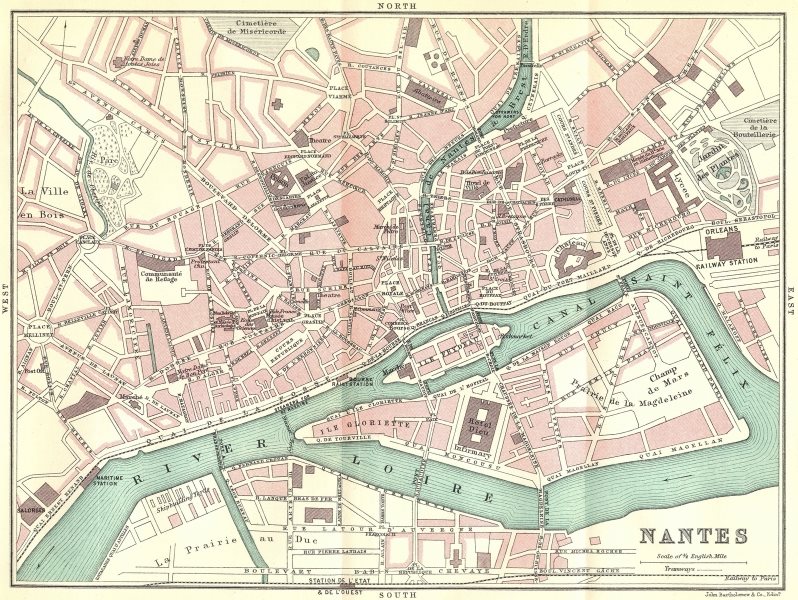 NANTES town/city plan de la ville. Loire-Atlantique 1914 old map chart