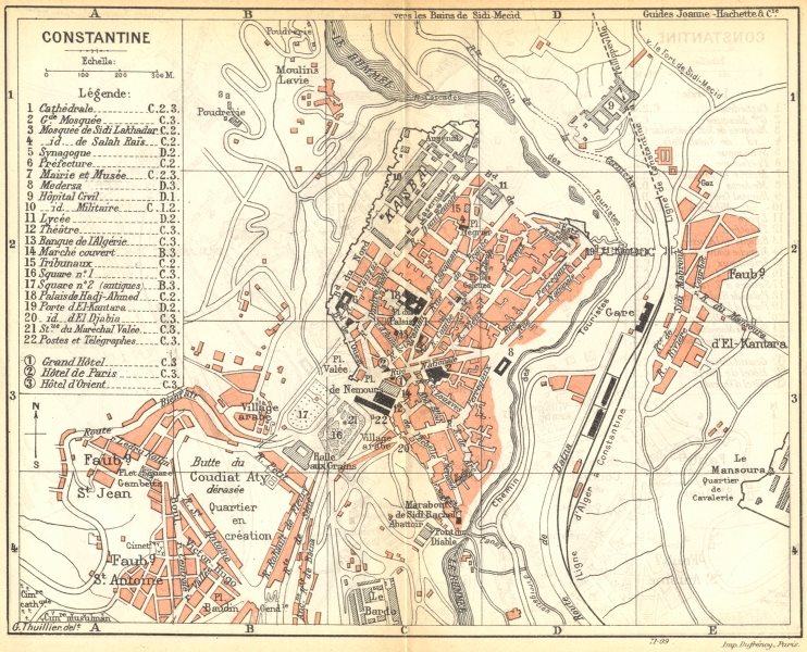 ALGERIA. Constantine 1909 old antique vintage map plan chart