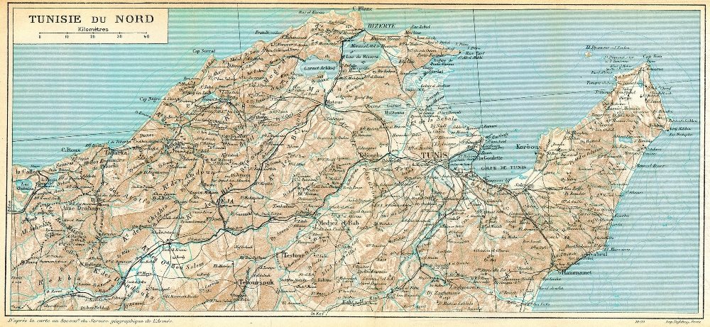 TUNISIA. Tunisie du Nord 1909 old antique vintage map plan chart