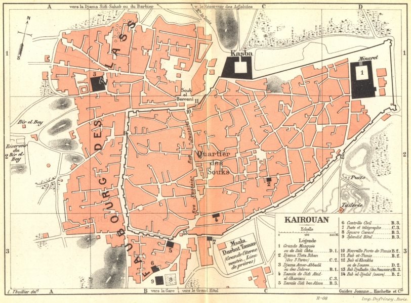 TUNISIA. Kairouan 1909 old antique vintage map plan chart