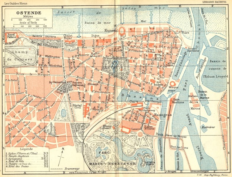 BELGIUM. Ostend Oostende Ostende. Town city ville plan carte map 1924 old