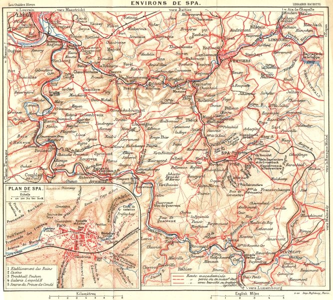 BELGIUM. Spa. Town city ville plan carte map 1924 old vintage chart