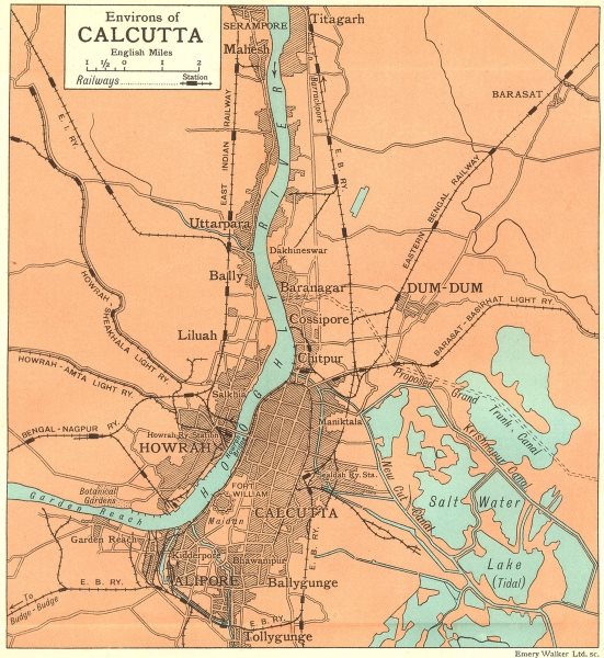 BRITISH INDIA. Environs of Calcutta (Kolkata). Hooghly. Howrah Alipore 1924 map