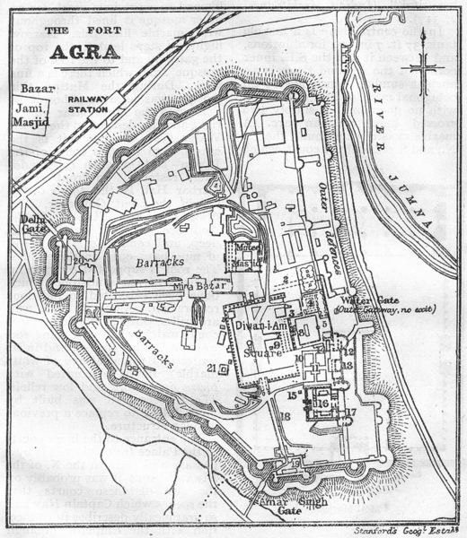 BRITISH INDIA. Agra Fort sketch plan 1924 old vintage map chart