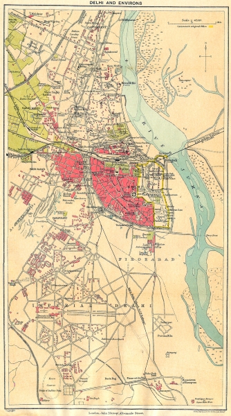 BRITISH INDIA. Delhi & environs plan. Showing cantonment & railways 1924 map