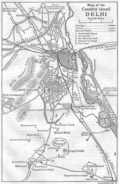 INDIA. Sketch map of the country round Delhi. New Delhi. 1803 Battlefield 1924