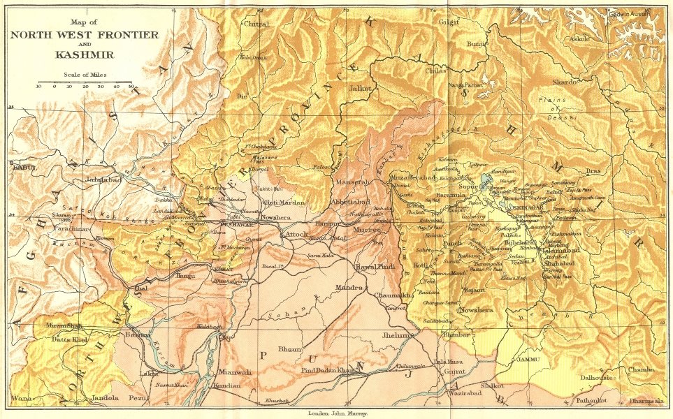 BRITISH INDIA/PAKISTAN. Map of the North West Frontier, Kashmir & Punjab 1924
