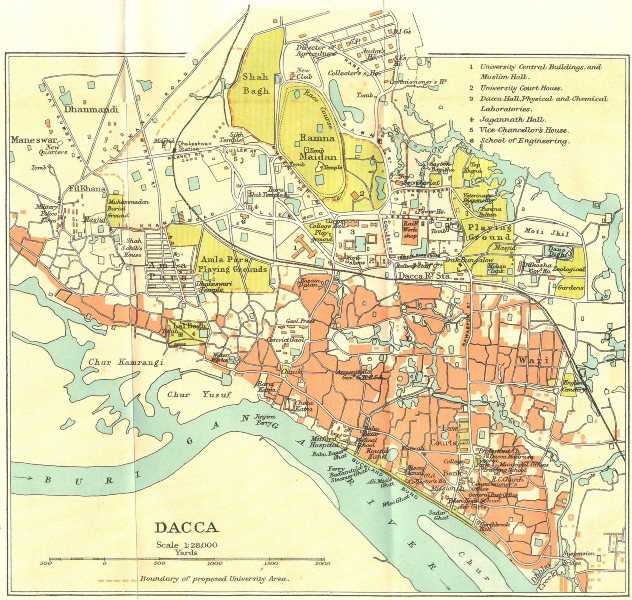 BENGAL/BANGLADESH. Dacca (Dhaka) city plan. British India 1924 old vintage map