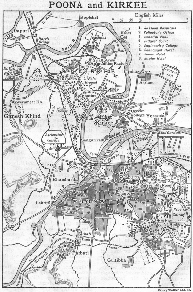 BRITISH INDIA. Sketch maps of the cities of Poona (Pune) & Kirkee 1924 old