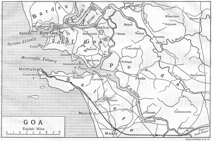 INDIA. Goa & environs sketch map. British India 1924 old vintage chart