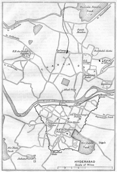 BRITISH INDIA. Hyderabad sketch map. City plan. Andhra Pradesh. 1924 old