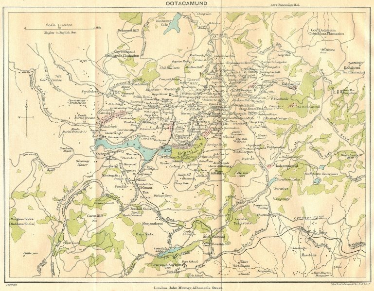 BRITISH INDIA. Ootacamund (Udhagamandalam Udhagai Ooty) Hill Station. 1924 map