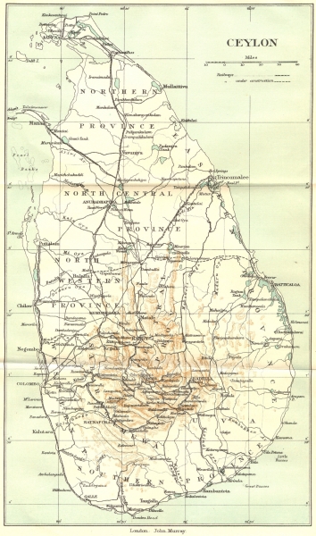 CEYLON. Ceylon (Sri Lanka) map showing railways towns. British India 1924