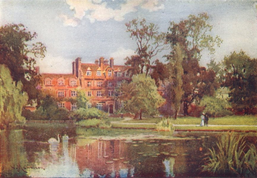 CAMBRIDGE. Lake building, Emmanuel College 1907 old antique print picture