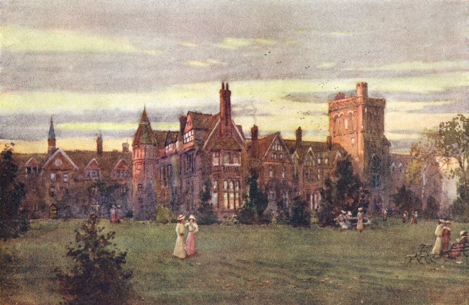 CAMBRIDGE. Girton College-Evening 1907 old antique vintage print picture