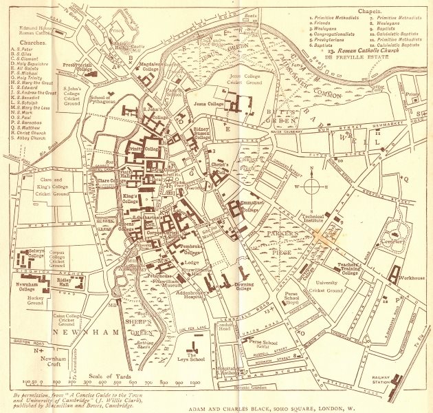 CAMBRIDGE. Plan, A Tuker 1907 old antique vintage map chart
