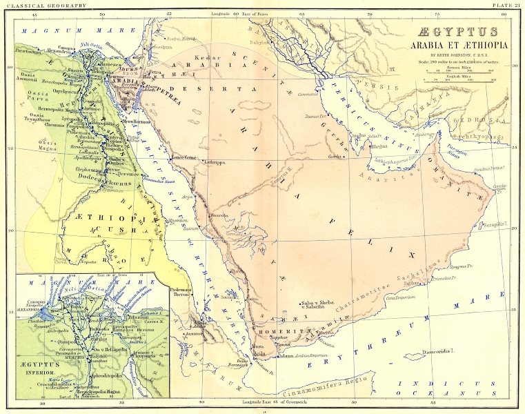 EGYPT. Aegyptus, Arabia Aethiopia; Inferior 1880 old antique map plan chart