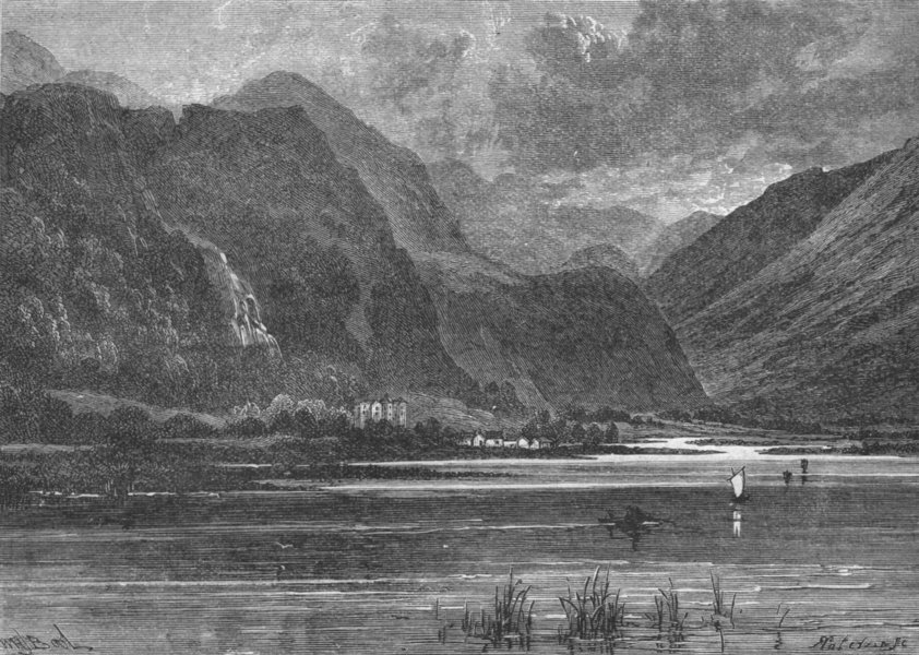 CUMBS. Derwent Water, towards Borrowdale 1898 old antique print picture
