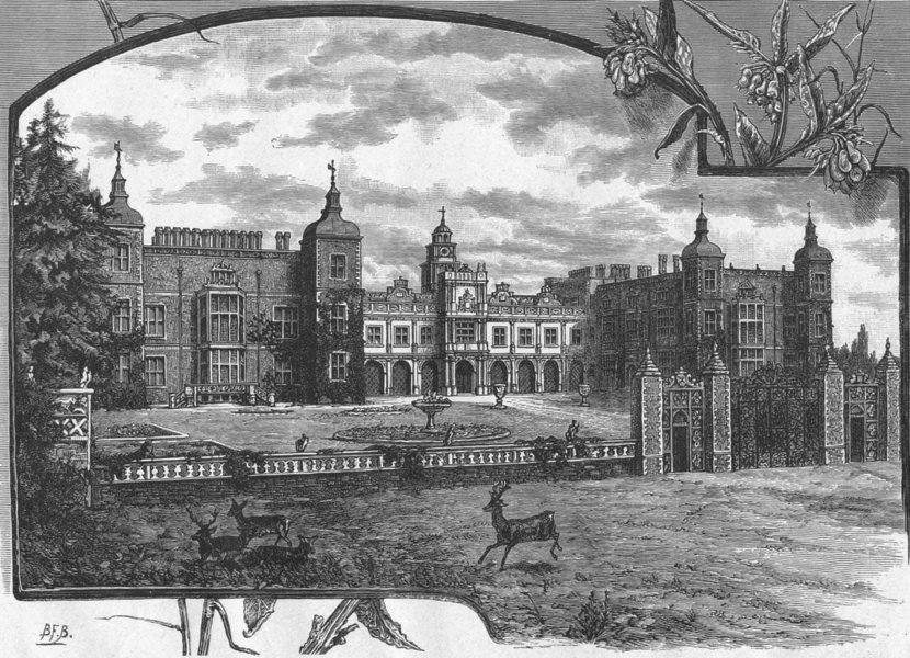 Associate Product HERTS. Hatfield House. South 1898 old antique vintage print picture